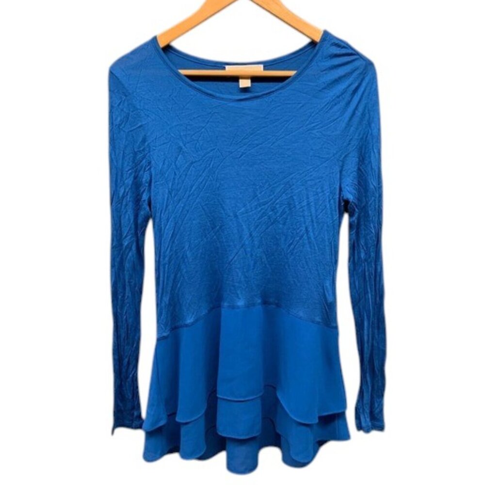 Michael Kors Ruffle Hem‎ Long Sleeve Top Women’s Blue Viscose Shirt Size Medium